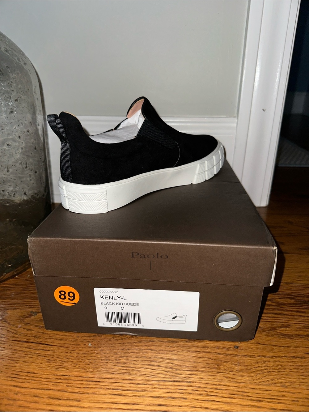 Paolo Black Suede Slip-On Loafers with White Platform